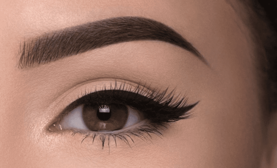 Close view of a softly shaped semi-permanent eyebrow